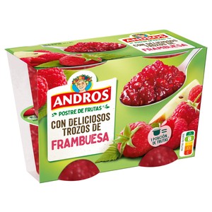 ANDROS Postre vegetal con tozos de frambuesa 4 x 100 g. 400 g