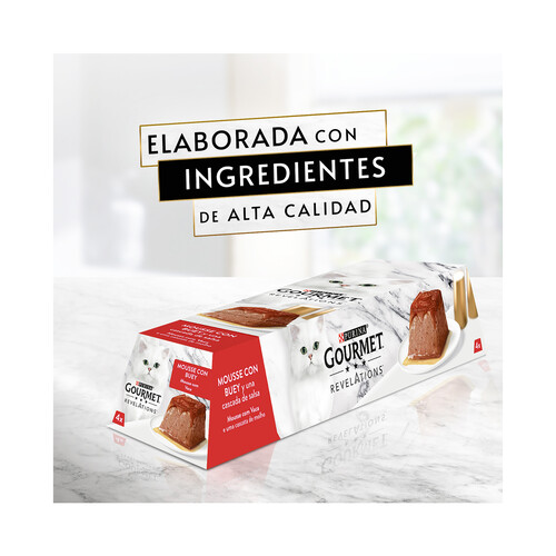 PURINA GOURMET Alimentos gatos húmedo, mousse con buey PURINA GOURMET 4 uds. x 57 g.