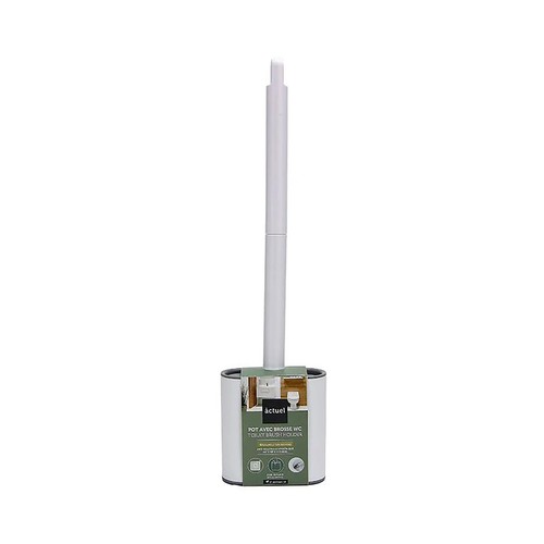 Escobillero de baño con base y cabezal flex antigoteo, 39,5 cm., color blando y gris, ACTUEL.