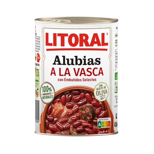 LITORAL Alubias a la Vasca con embutido selecto lata de 430 g.