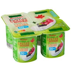 AUCHAN Bífidus desnatado sin azúcares añadidos con frutos del bosque 4 x 125 g Producto Alcampo.