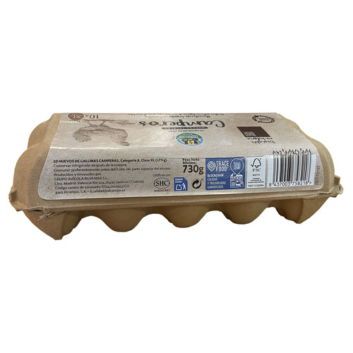 ALCAMPO PRODUCCIÓN CONTROLADA Huevos camperos frescos clase XL y cat. A 10 uds.