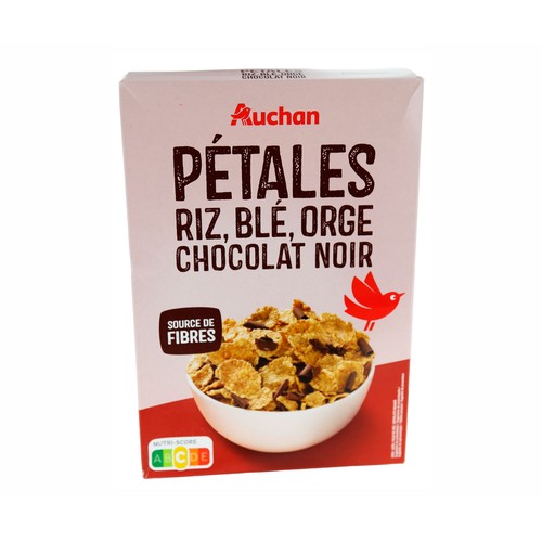 PRODUCTO ALCAMPO Copos de arroz, trigo integral y cebada con virutas de chocolate negro 500 g.