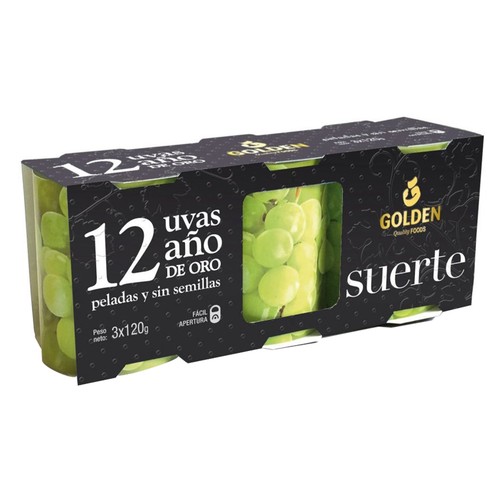 GOLDEN Uvas en almíbar peladas y sin semillas GOLDEN pack de 3 uds.x 120 g.