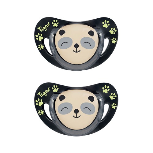 Pack 2 chupetes fisiológicos de silicona para bebes de 6 a 18 meses, modelo panda, TIGEX.