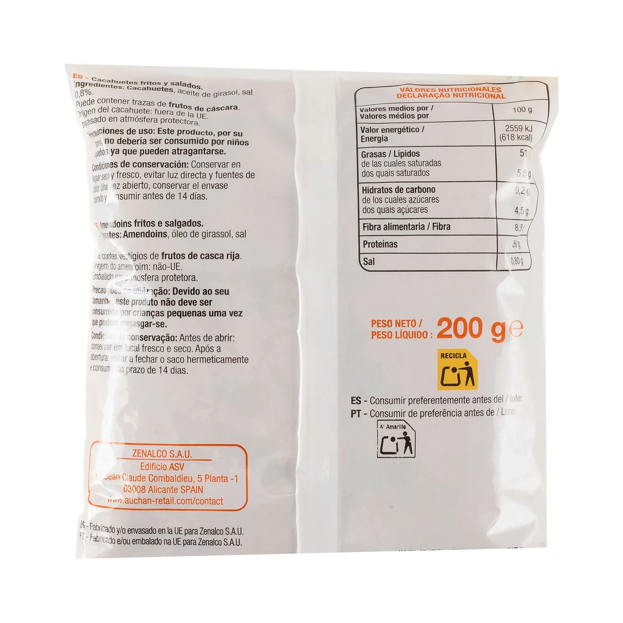 PRODUCTO ECONÓMICO ALCAMPO Cacahuetes fritos y salados 200 g.
