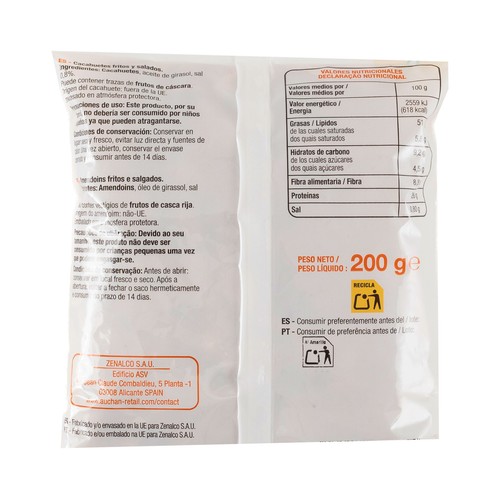 PRODUCTO ECONÓMICO ALCAMPO Cacahuetes fritos y salados 200 g.