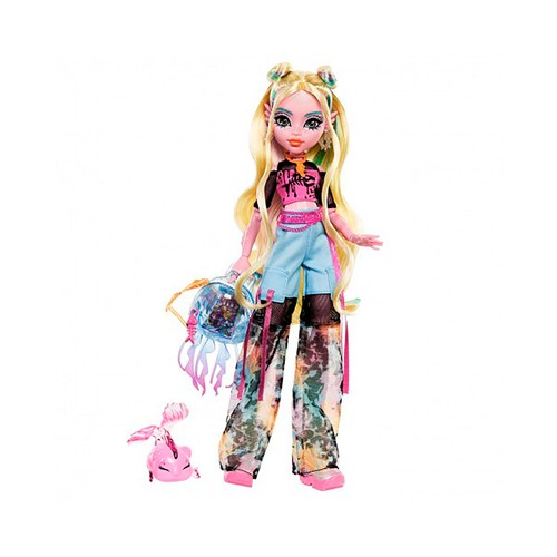 MONSTER HIGH Lagoona Blue Muñeca articulada con mascota y accesorios de moda, 25cm juguete +4 años