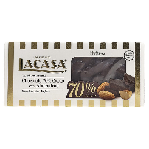 Turrón de chocolate negro y almendras LACASA 200 g.