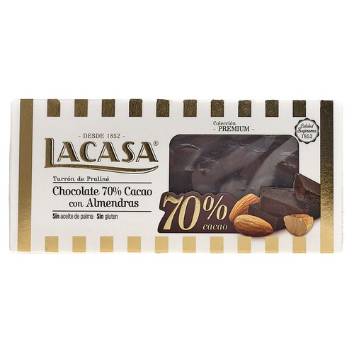 Turrón de chocolate negro y almendras LACASA 200 g.