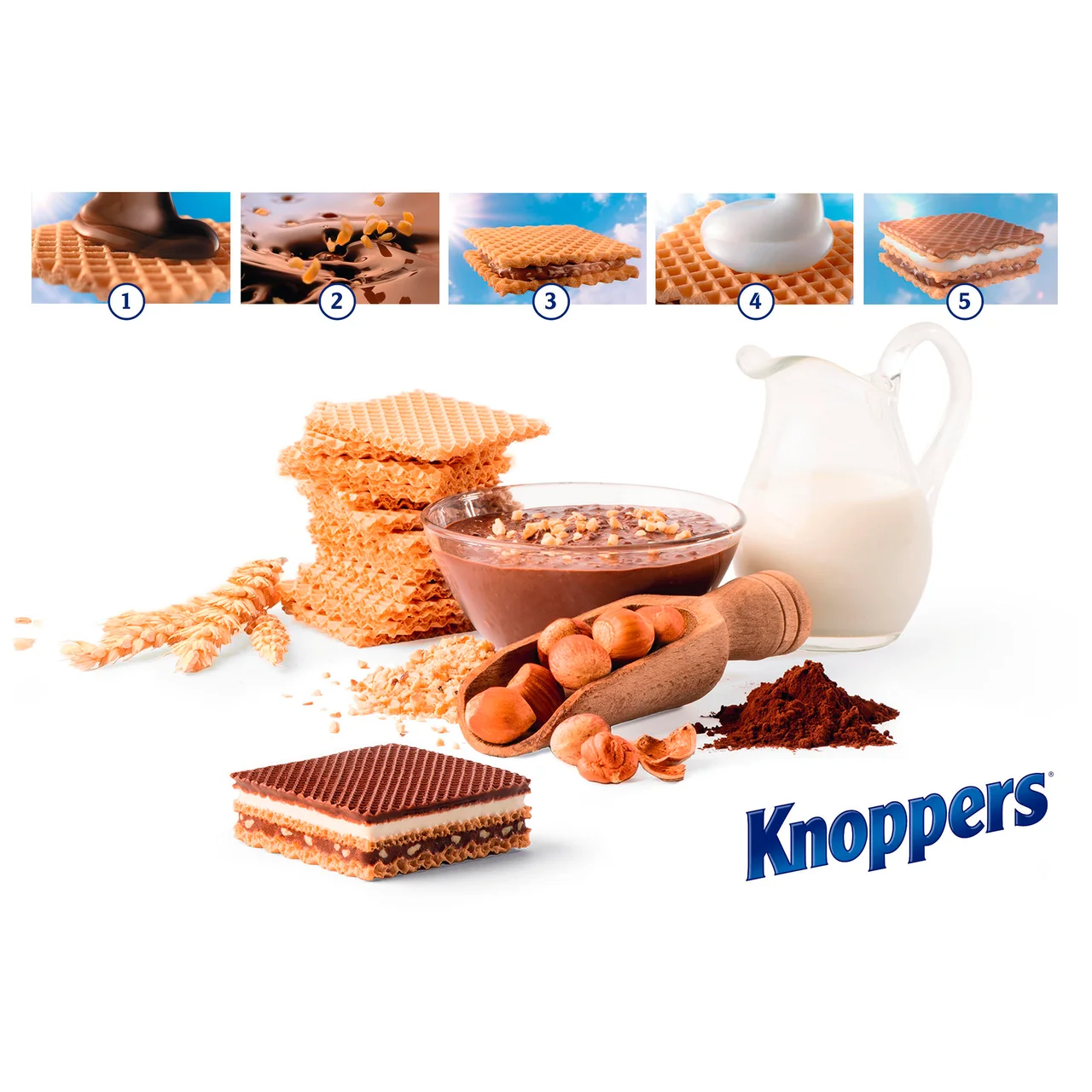 Galletas de barquillo relleno con crema de leche y crema de avellanas crispy 5 uds. 125 g.