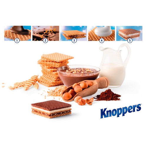 KNOPPERS Galletas de barquillo relleno con crema de leche y crema de avellanas crispy 5 uds. 125 g.