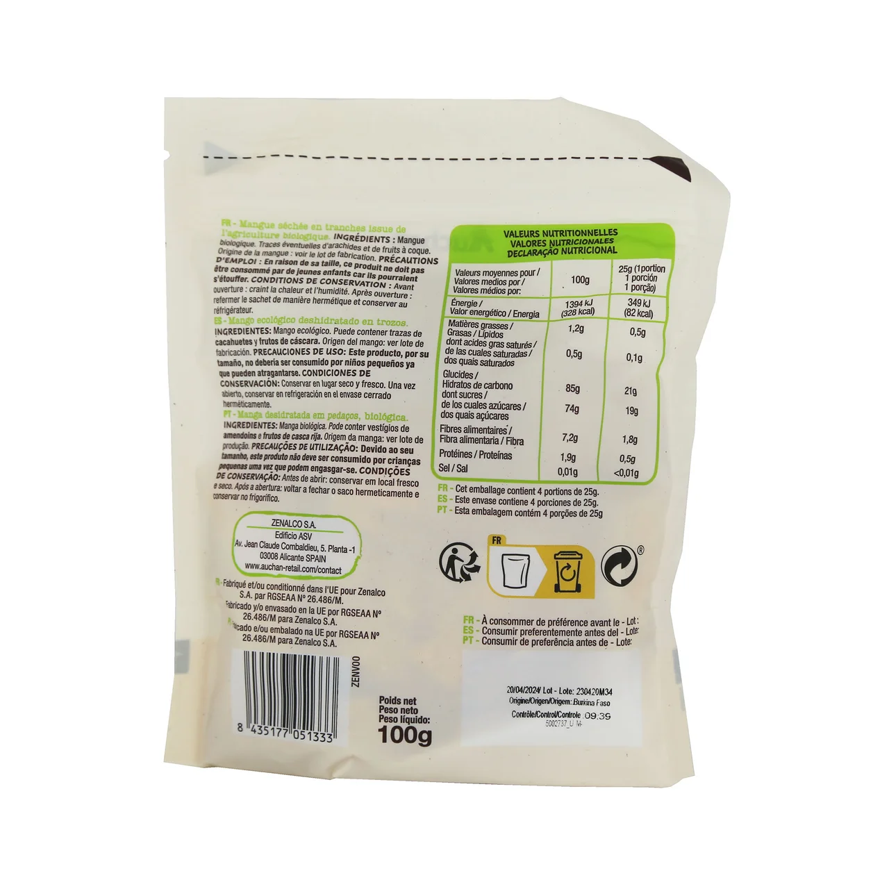 ALCAMPO ECOLÓGICO Mango deshidratado en trozos 100 g.