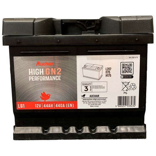 Batería de coche 44Ah, arranque 440A, 12V, ALCAMPO.