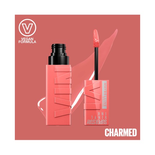 MAYBELLINE Superstay vinyl ink tono 100 Charmed  Lápiz de labios en tinta líquida con acabado efecto vinilo.