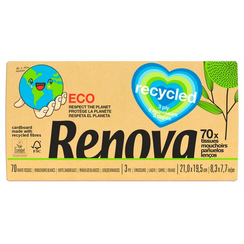 RENOVA Pañuelos de celulosa reciclados de triple capa RENOVA Recycled 72 uds.