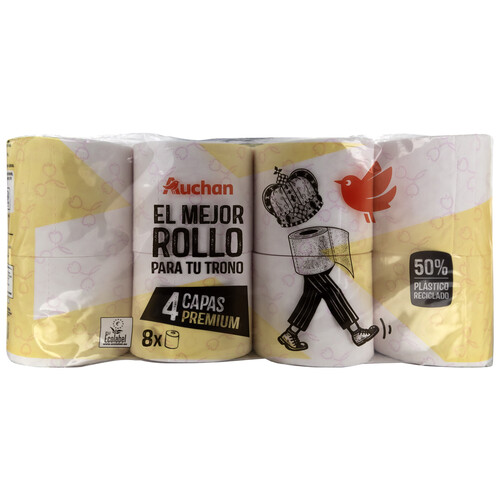 Papel higiénico premium AUCHAN 4 capas x 8 uds.