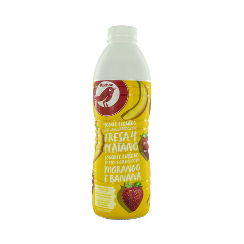 AUCHAN Yogur líquido semidesnatado para beber, con pulpa de fresa y plátano 1 l. Producto Alcampo