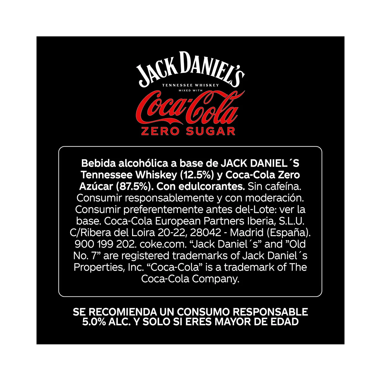 JACK DANIEL´S & COCA-COLA zero azúcar lata 330 ml.