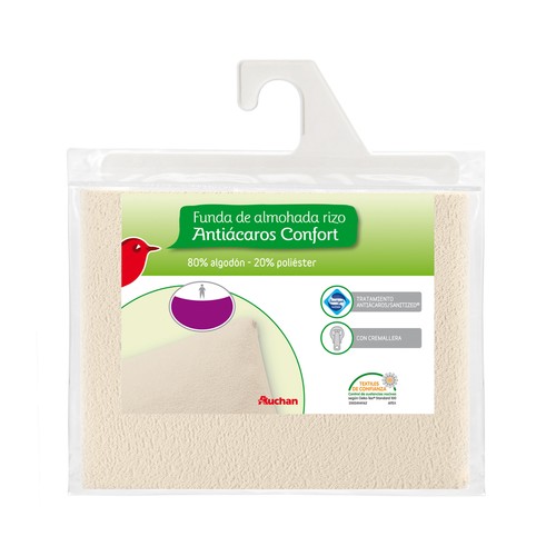 Funda protectora de almohada 80% algodón 20% poliéster, elástica antiácaros, 80 centímetros PRODUCTO ALCAMPO.