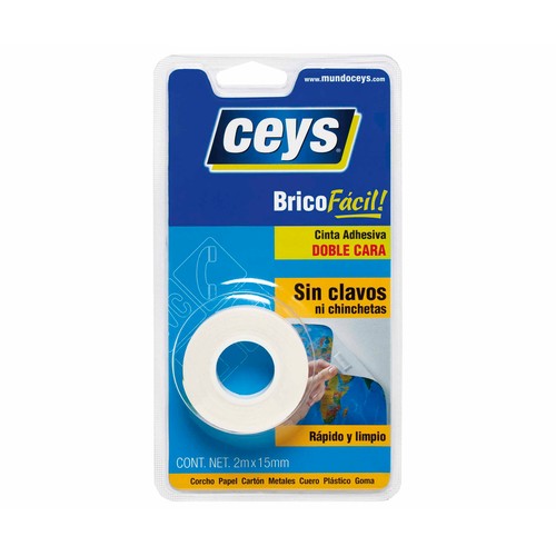 Cinta adhesiva de doble cara, 2M x 15mm, CEYS BricoFácil.