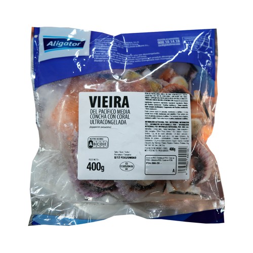 ALIGATOR Vieiras (8 / 12 piezas) del pacífico 1/2 concha, ultracongelada 400 g.