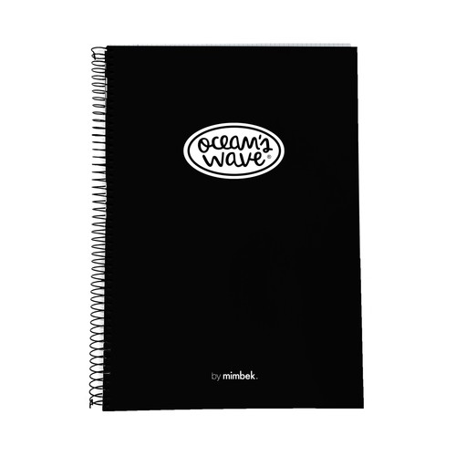 Cuaderno de espirales con tapa, tamaño A4, 80 hojas de 4 x 4, 90 gr, color negro, OCEAN"S WAVE.