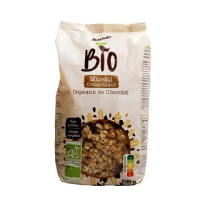 ALCAMPO ECOLÓGICO Muesli crujiente de copos de avena, arroz y chocolate ecológicos 500 g.