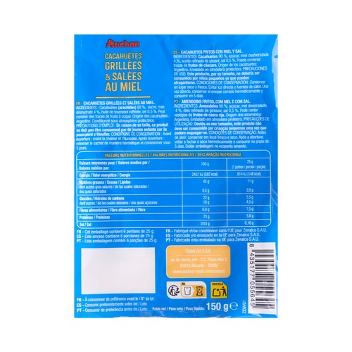 PRODUCTO ALCAMPO Cacahuetes fritos con miel 150 g.