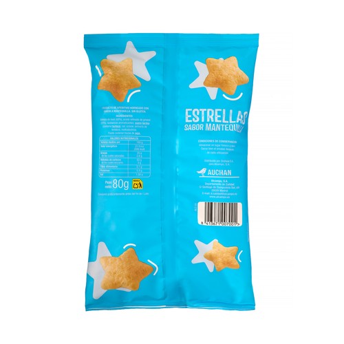 PRODUCTO ALCAMPO Estrellas de maíz con sabor a mantequillas 80 g.