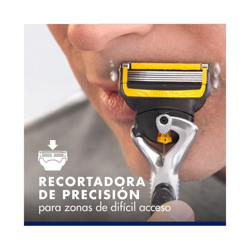GILLETTE Pro shield Maquinilla de afeitar con cabezal pivotante de cinco hojas + 2 recambios.