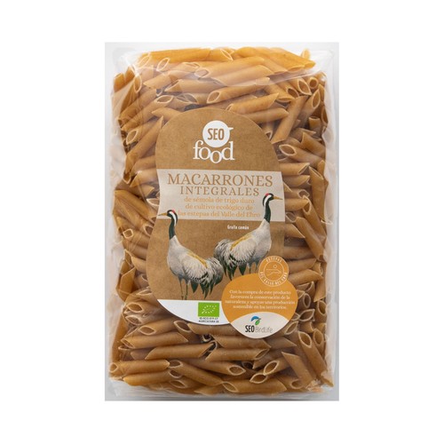 SEO FOOD Macarrones integrales de sémola de trigo duro ecológica 500 g.