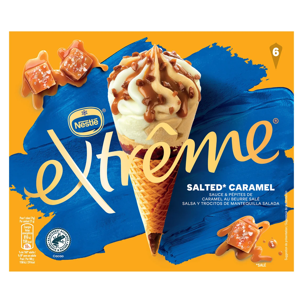 De Nestle Cono de helado de vainilla y caramelo salado 6 x 110 ml.