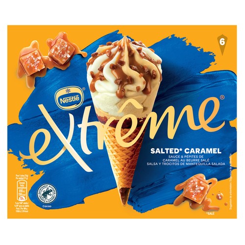 EXTRÉME de Nestle Cono de helado de vainilla y caramelo salado 6 x 110 ml.