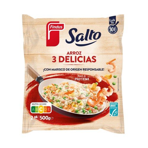 SALTO de Findus Arroz tres delicias, con marisco de origen responsable 500 g.