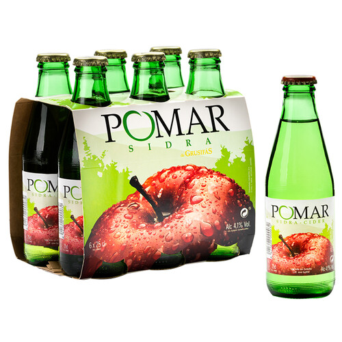 Sidra natural elaborada como siempre siguiendo las pautas de calidad más exigentes POMAR botella 6 x 25 cl.