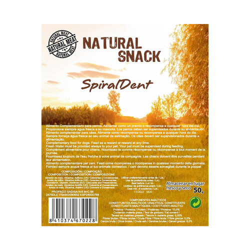 SANDIMAS Snack dental para perro natural, sabor menta SANDIMAS SPIRALDENT 50 g.