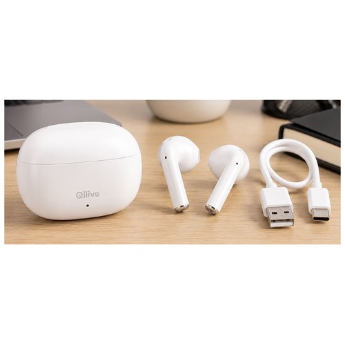 Auriculares Inalámbricos Bluetooth QILIVE Q.1617, color blanco, autonomía hasta 20h, conexión usb-c