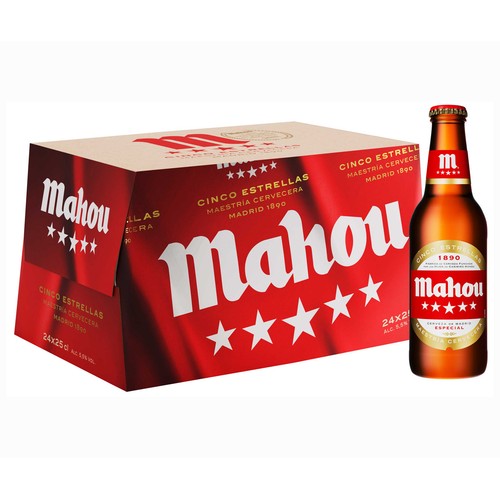 Cerveza MAHOU 5 ESTRELLAS pack de 24 botellines de 25 cl