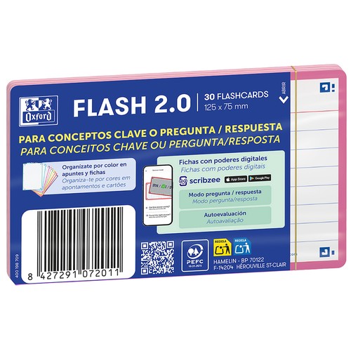 Fichas Flashcards 30 unidades 75x125mm, 1 línea color Rosa. OXFORD