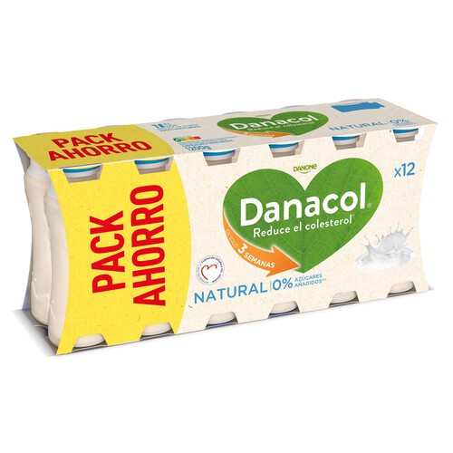 DANACOL Leche fermentada desnatada con edulcorantes,esteroles vegetales añadidos y sabor natural de Danone 12 x 100 g.