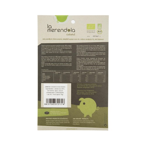 LA MERENDOLA Jamón braseado ecológico en lonchas 75 g.