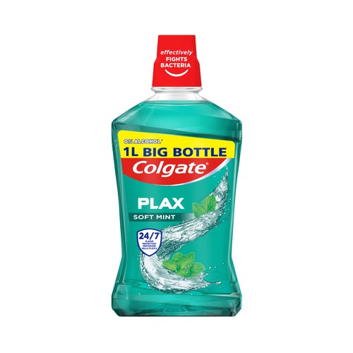 COLGATE Plax Enjuague bucal de uso dario, sin alcohol y con sabor a menta suave 1 l.