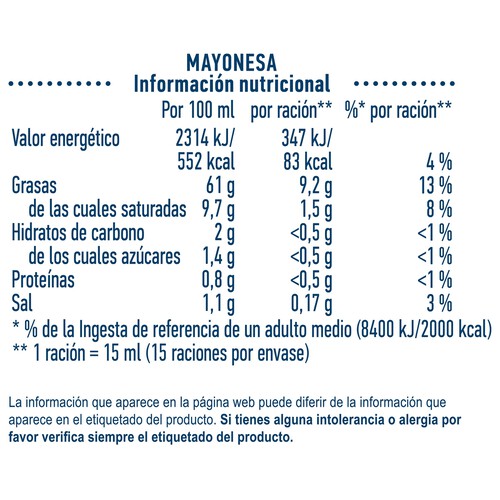 HELLMANN'S Mayonesa clásica frasco 225 ml.