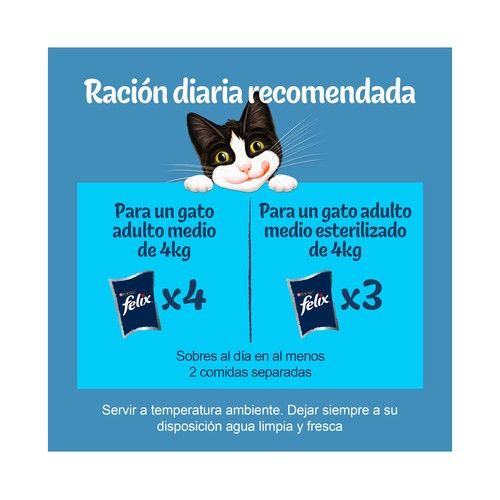 FELIX Alimento húmedo de gato bolsa selección pollo y buey gelatina 4 x 85 g.