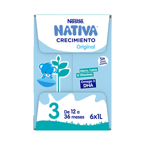 NATIVA Original de Nestlé Leche (3) de crecimiento, de 12 a 36 meses 6 x 1 l.