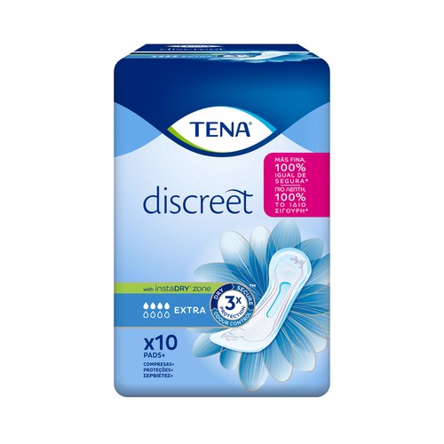 TENA Compresas de incontinencia extra, para pérdidas de orina moderadas o severas TENA Discreet 10 uds.