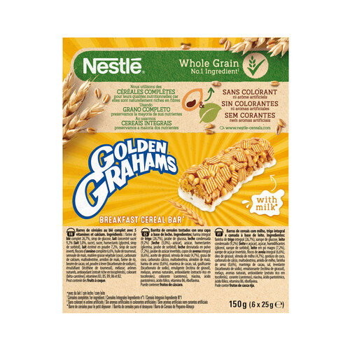 NESTLÉ Barritas de cereales tostados con leche NESTLÉ GOLDEN GRAHAMS caja 6 uds. 150 g.