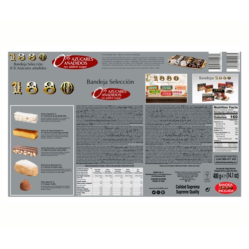 1880 Bandeja selección turrones 0 % azúcares añadidos 400 g.