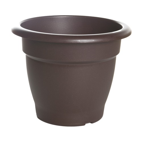 Maceta de plástico tipo campana, de color chocolate y medidas de 28 x 26 centímetros VAN.